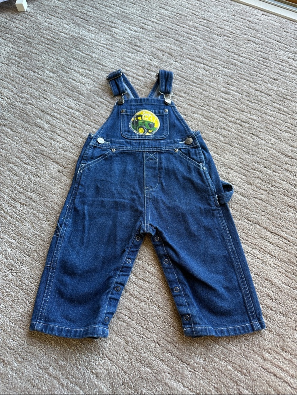 John Deere Kid’s Navy Denim Overalls with Tractor Patch